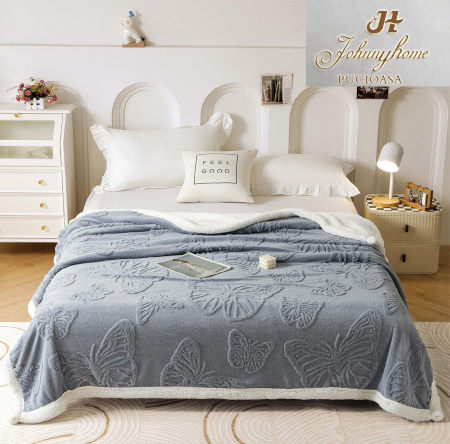 PĂTURI - Patura Cocolino Blanita Alba Fluturi 3D - Gri Albastrui