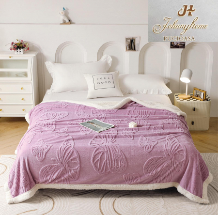 PĂTURI - Patura Cocolino Blanita Alba Fluturi 3D - Lila