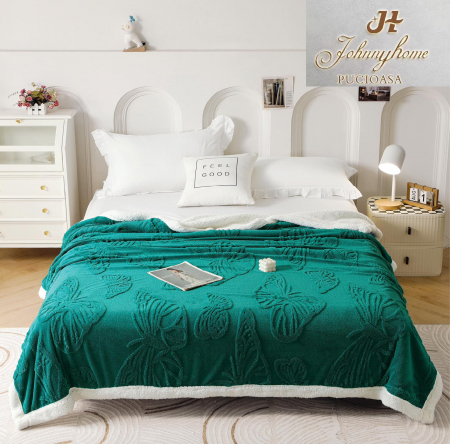 PĂTURI - Patura Cocolino Blanita Alba Fluturi 3D - Verde