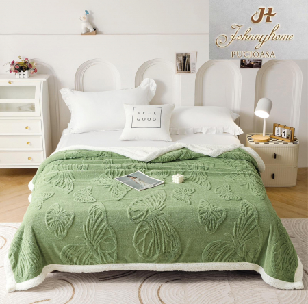 PĂTURI - Patura Cocolino Blanita Alba Fluturi 3D - Verde Fistic