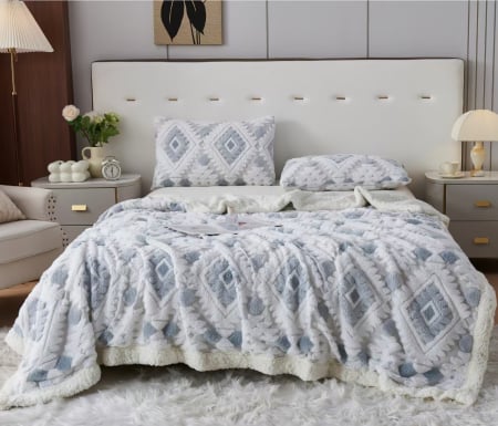 Paturi Cocolino Cu Blanita - Patura Cocolino Cu Blanita 200x230cm - Romburi Gri Deschis