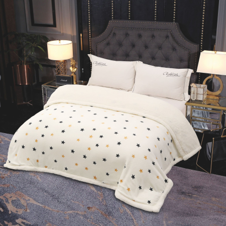 PĂTURI - Patura Cocolino Cu Blanita Alba 200x230cm - Alb Cu Stelute