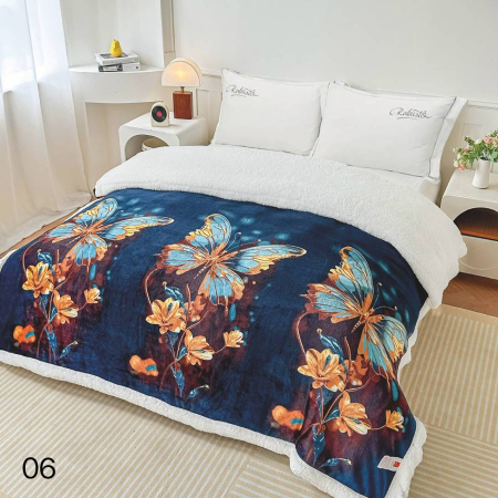 Paturi Cocolino Cu Blanita - Patura Cocolino Cu Blanita Alba 200x230cm - Bleumarin Cu Fluturi Turcoaz