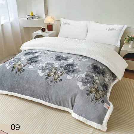 Paturi Cocolino Cu Blanita - Patura Cocolino Cu Blanita Alba 200x230cm - Gri Cu Fluturi Si Flori Argintii