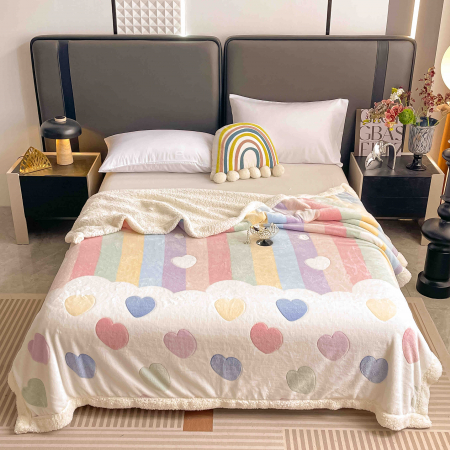 Patura Cocolino Cu Blanita Alba 200x230cm - Inimioare Curcubeu [0]