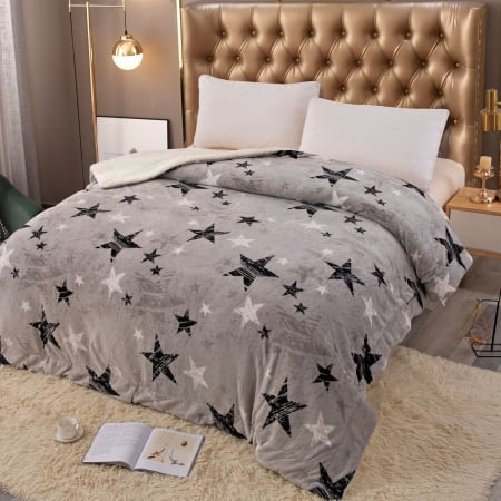 Patura Cocolino Cu Blanita - Gri Cu Stele PĂTURI - Patura Cocolino Cu Blanita - Gri Cu Stele