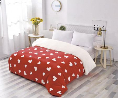 Patura Cocolino Cu Blanita - Inimioare Albe PĂTURI - Patura Cocolino Cu Blanita - Inimioare Albe