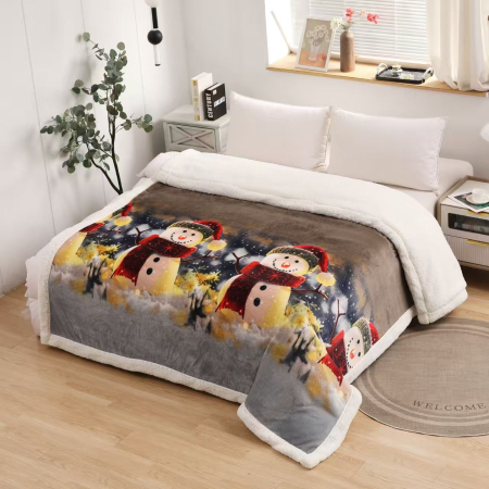 Paturi Cocolino Craciun - Patura Cocolino Cu Blanita Model Craciun - Omul De Zapada Fericit