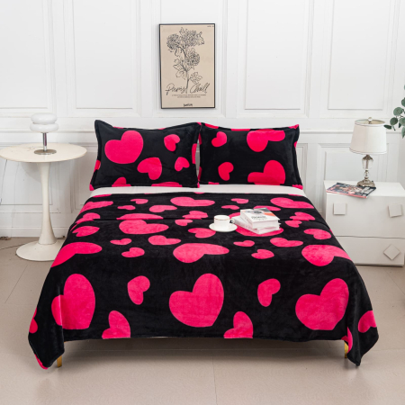 Paturi Cocolino Premium - Patura Cocolino Dubla + 2 Fete De Perna - Neagra Cu Inimioare