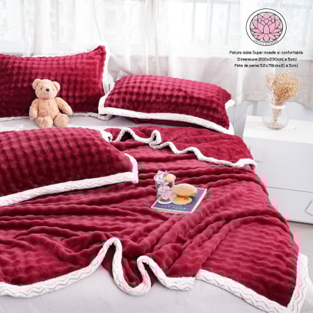Paturi Cocolino Premium - Patura Cocolino Dubla + 2 Fete De Perna - Rosu Zmeura