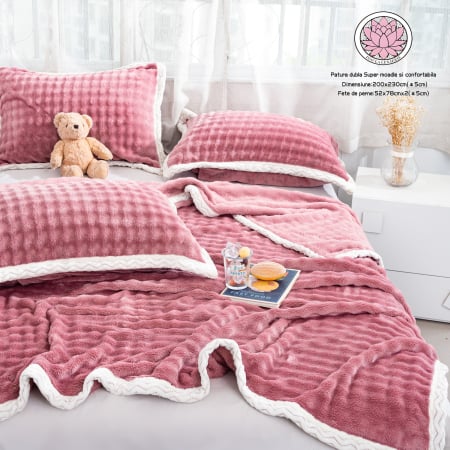 Paturi Cocolino Premium - Patura Cocolino Dubla + 2 Fete De Perna - Roz