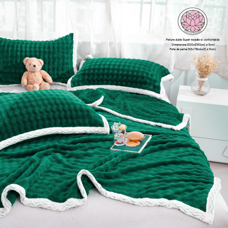 Paturi Cocolino Premium - Patura Cocolino Dubla + 2 Fete De Perna - Verde