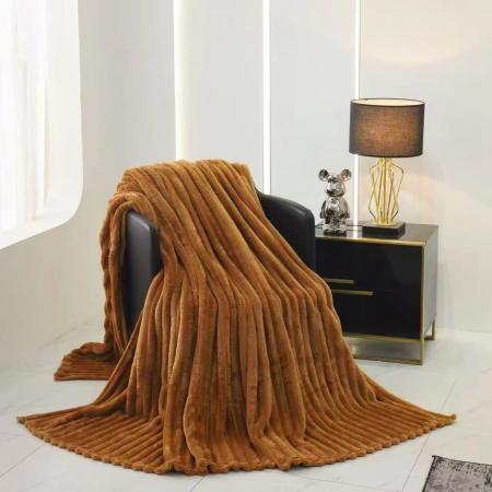 PĂTURI - Patura Cocolino Dungi Grosime Medie - Maro Caramiziu