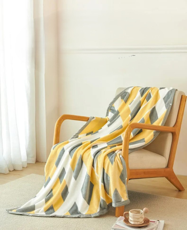 Patura Cocolino Grosime Medie 200x230cm - Abstract Cu Gri, Mustar Si Alb [2]