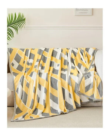 Paturi Cocolino Grosime Medie - Patura Cocolino Grosime Medie 200x230cm - Abstract Cu Gri, Mustar Si Alb