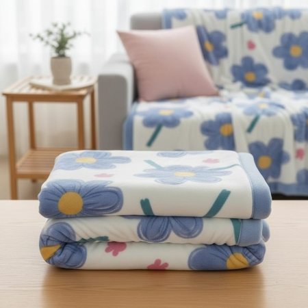 Patura Cocolino Grosime Medie 200x230cm - Alb Cu Flori Albastre [2]