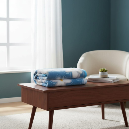 Patura Cocolino Grosime Medie 200x230cm - Albastra Cu Flori Albe [2]