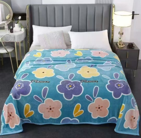 Paturi Cocolino Grosime Medie - Patura Cocolino Grosime Medie 200x230cm - Albastru Cu Flori Colorate