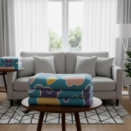 Patura Cocolino Grosime Medie 200x230cm - Albastru Cu Flori Colorate [2]