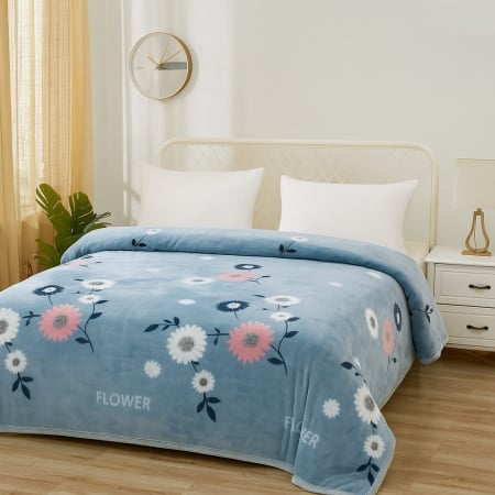 Paturi Cocolino Grosime Medie - Patura Cocolino Grosime Medie 200x230cm - Albastru Cu Flori