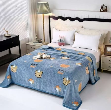 PĂTURI - Patura Cocolino Grosime Medie 200x230cm - Albastru Cu Ursuleti