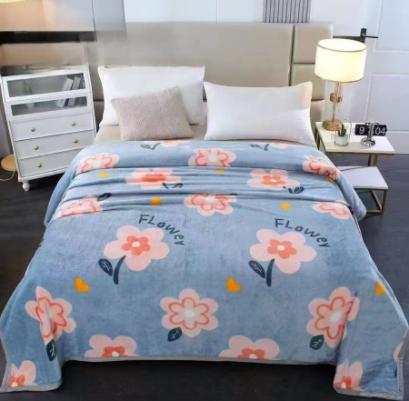 Paturi Cocolino Grosime Medie - Patura Cocolino Grosime Medie 200x230cm - Bleu Cu Flori Si Inimioare