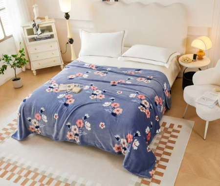 Paturi Cocolino Grosime Medie - Patura Cocolino Grosime Medie 200x230cm - Bleu Inchis Cu Flori