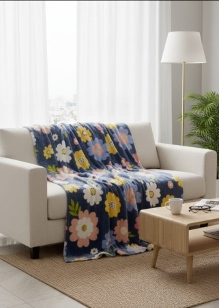 Patura Cocolino Grosime Medie 200x230cm - Bleumarin Cu Flori Colorate [1]