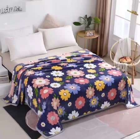 Paturi Cocolino Grosime Medie - Patura Cocolino Grosime Medie 200x230cm - Bleumarin Cu Flori Colorate