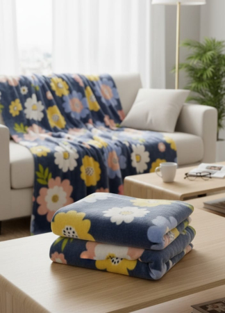 Patura Cocolino Grosime Medie 200x230cm - Bleumarin Cu Flori Colorate [3]