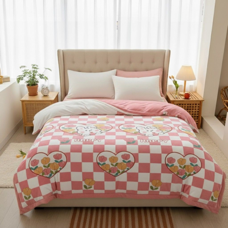 Patura Cocolino Grosime Medie 200x230cm - Carouri Roz Si Iepurasi [3]