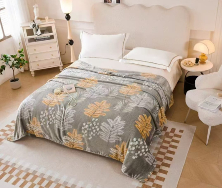 Paturi Cocolino Grosime Medie - Patura Cocolino Grosime Medie 200x230cm - Frunze Gri Si Portocalii