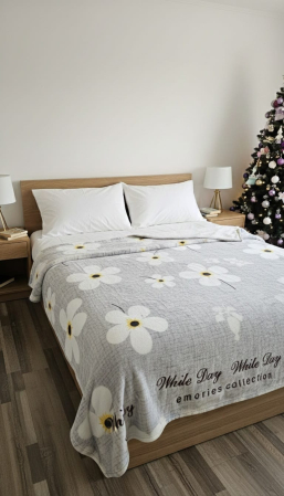 Paturi Cocolino Grosime Medie - Patura Cocolino Grosime Medie 200x230cm - Gri Cu Flori Albe