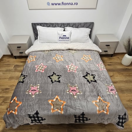 Paturi Cocolino Grosime Medie - Patura Cocolino Grosime Medie 200x230cm - Gri Cu Stele Colorate