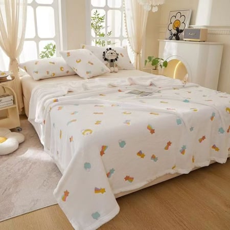 Paturi Cocolino Pentru Copii - Patura Cocolino Grosime Medie 200x230cm Pentru Copii - Alb Cu Comete