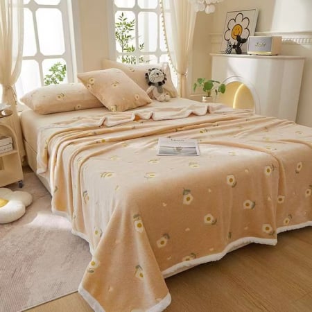 Paturi Cocolino Pentru Copii - Patura Cocolino Grosime Medie 200x230cm Pentru Copii - Bej Cu Floricele