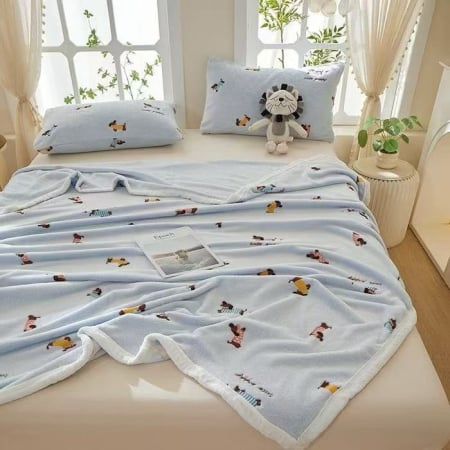 Paturi Cocolino Pentru Copii - Patura Cocolino Grosime Medie 200x230cm Pentru Copii - Bleu Cu Catelusi