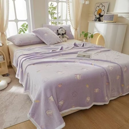 Paturi Cocolino Pentru Copii - Patura Cocolino Grosime Medie 200x230cm Pentru Copii - Lila Cu Iepurasi