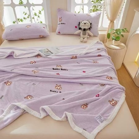 Paturi Cocolino Pentru Copii - Patura Cocolino Grosime Medie 200x230cm Pentru Copii - Lila cu Ursuleti Buddy