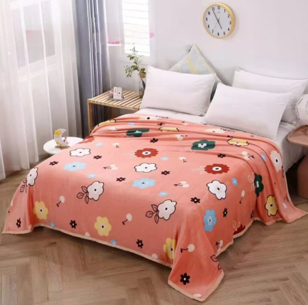 PĂTURI - Patura Cocolino Grosime Medie 200x230cm - Roz Cu Flori Si Cirese