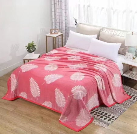 Paturi Cocolino Grosime Medie - Patura Cocolino Grosime Medie 200x230cm - Roz Cu Frunze Albe