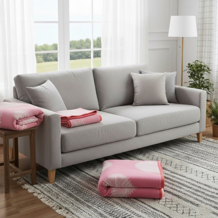 Patura Cocolino Grosime Medie 200x230cm - Roz Cu Frunze Albe [3]