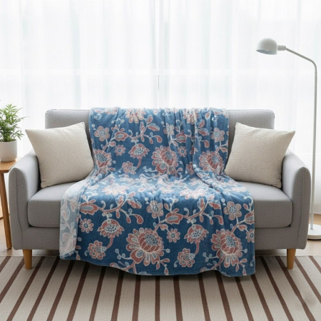 Patura Cocolino Grosime Medie 200x230cm - Vis Floral Albastru [1]