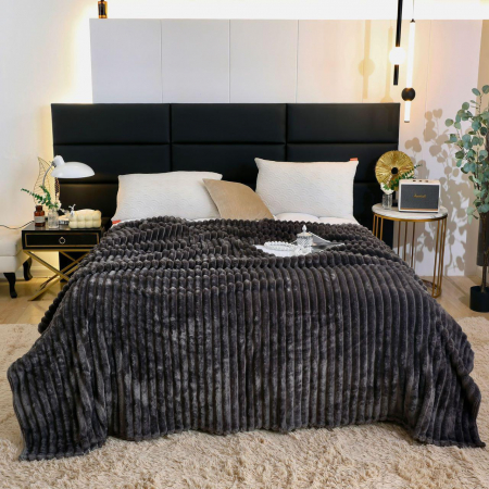 PĂTURI - Patura Cocolino Grosime Medie Dungi 230x240cm - Gri Antracit