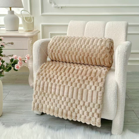 PĂTURI - Patura Cocolino Grosime Medie Model Embosat UNI 200x230cm - Bej