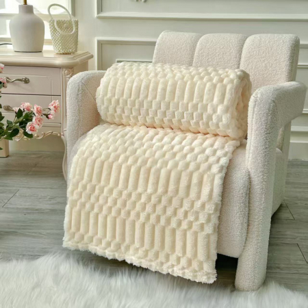 PĂTURI - Patura Cocolino Grosime Medie Model Embosat UNI 200x230cm - Crem