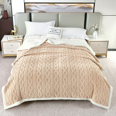 LICHIDARE DE STOC - Patura Cocolino Imprimeu Tip Tricotat Cu Blanita - Bej Cacao Cu Lapte