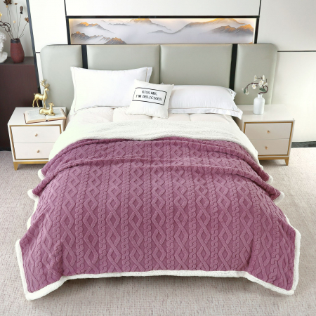 LICHIDARE DE STOC - Patura Cocolino Imprimeu Tip Tricotat Cu Blanita - Mov