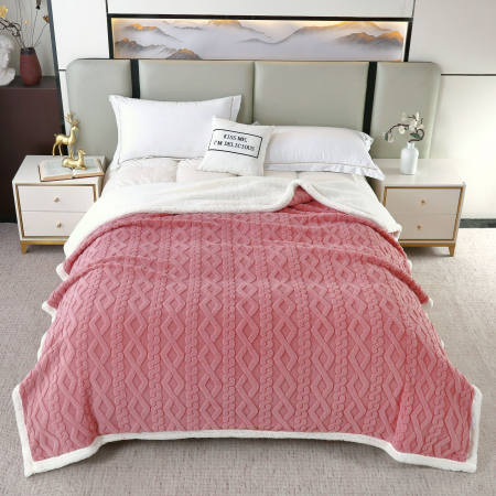 LICHIDARE DE STOC - Patura Cocolino Imprimeu Tip Tricotat Cu Blanita - Roz