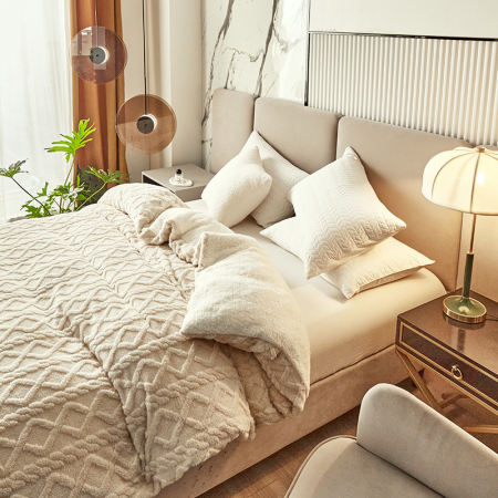 Patura Cocolino Imprimeu Tip Tricotat Cu Blanita Si Fermoar - Crem [4]